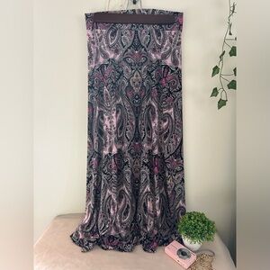 Pink, Black, White, and Tan Paisley Maxi Skirt